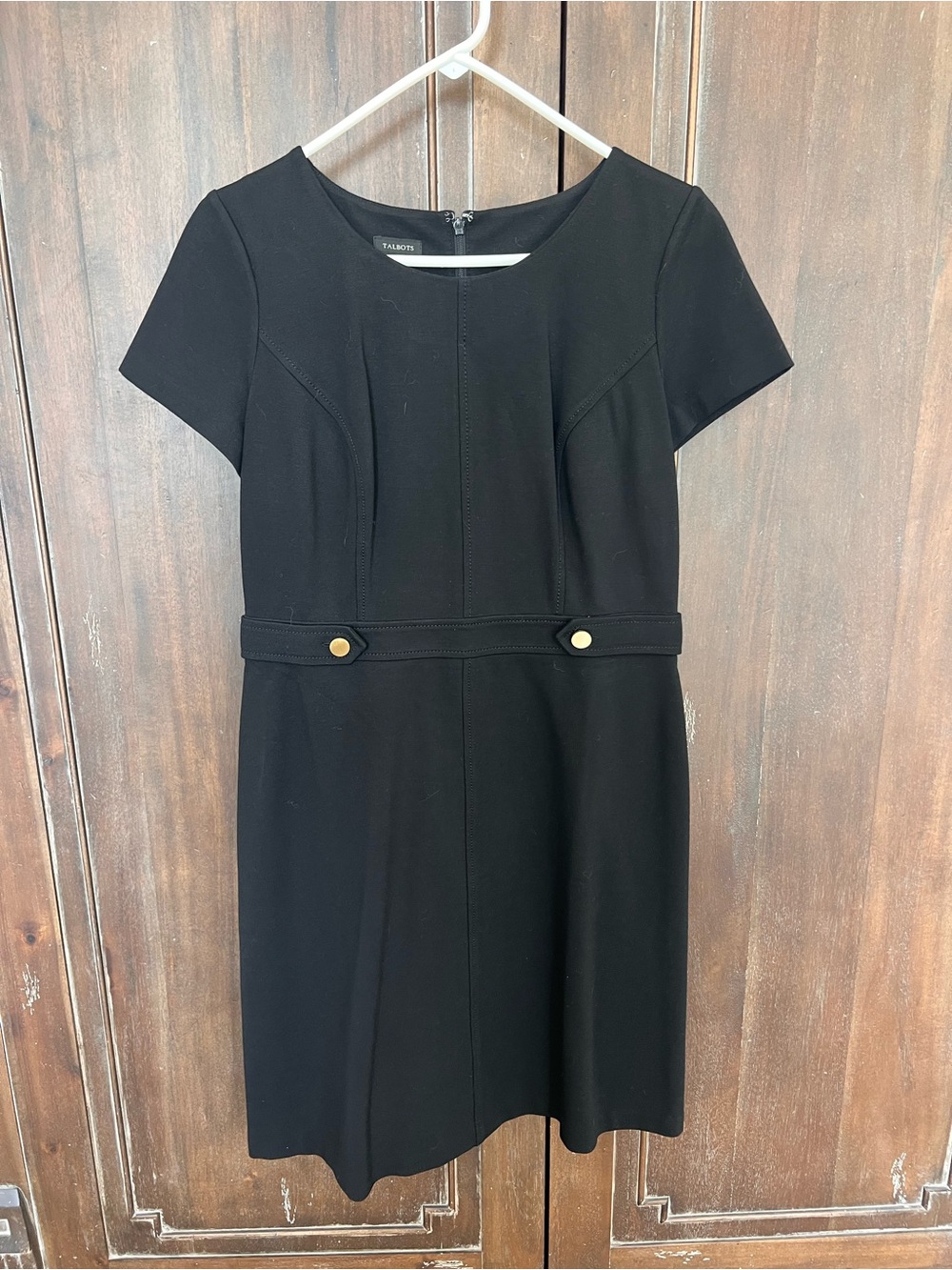 Talbots Black Short-Sleeve Sheath Dress with Gold Buttons